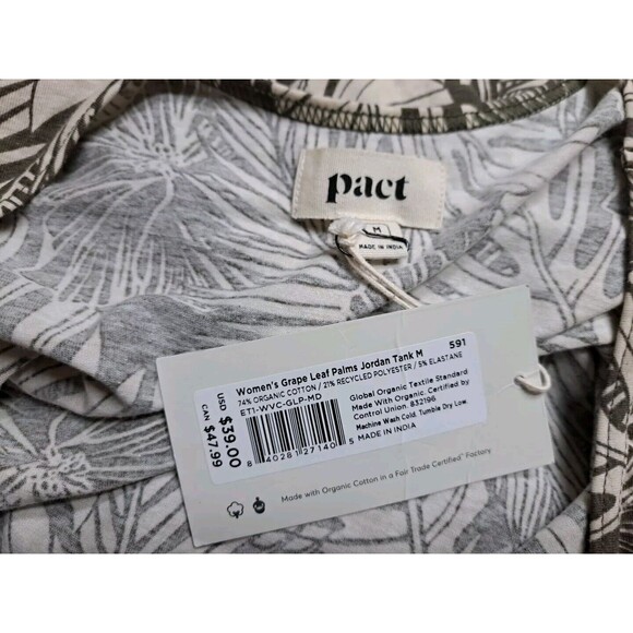 Pact Tank Top Green Cream Organic Cotton Blend Grape Leaf Shirt New - Picture 6 of 6